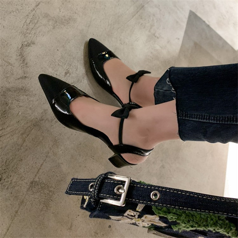 Colorblock Pointed-Toe Chunky Mid-High Heels