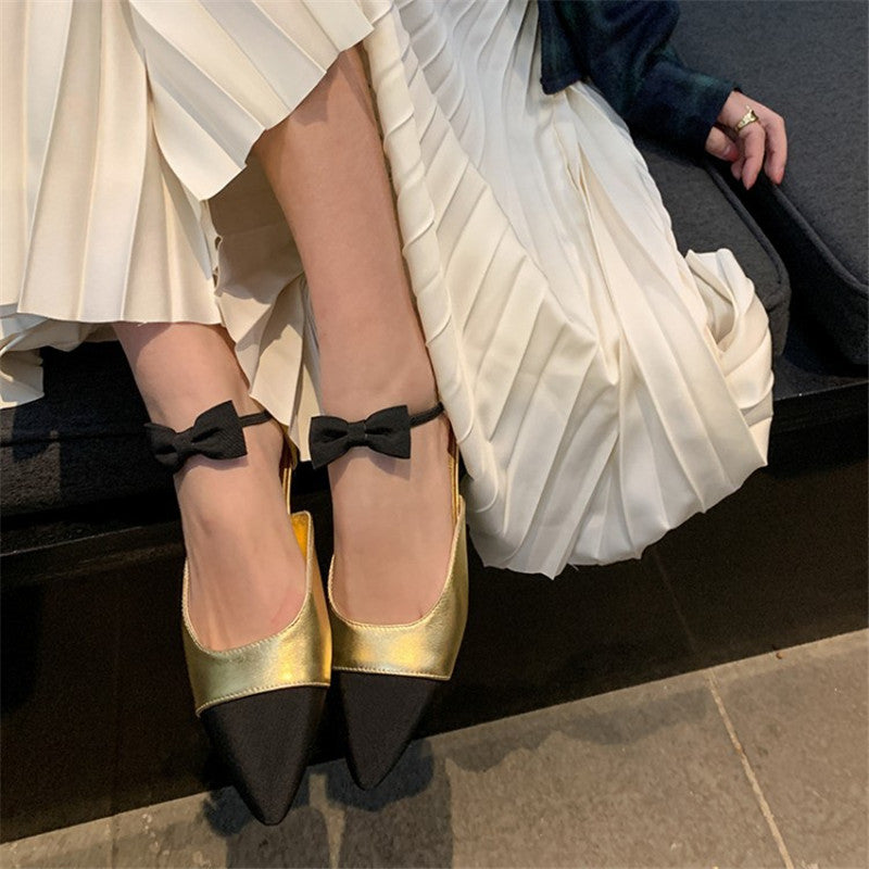 Colorblock Pointed-toe Chunky Heels With Mid-high Heels