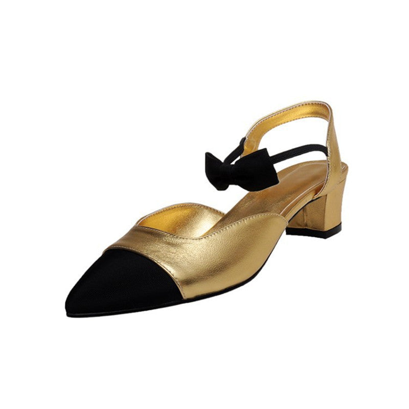 Colorblock Pointed-Toe Chunky Mid-High Heels