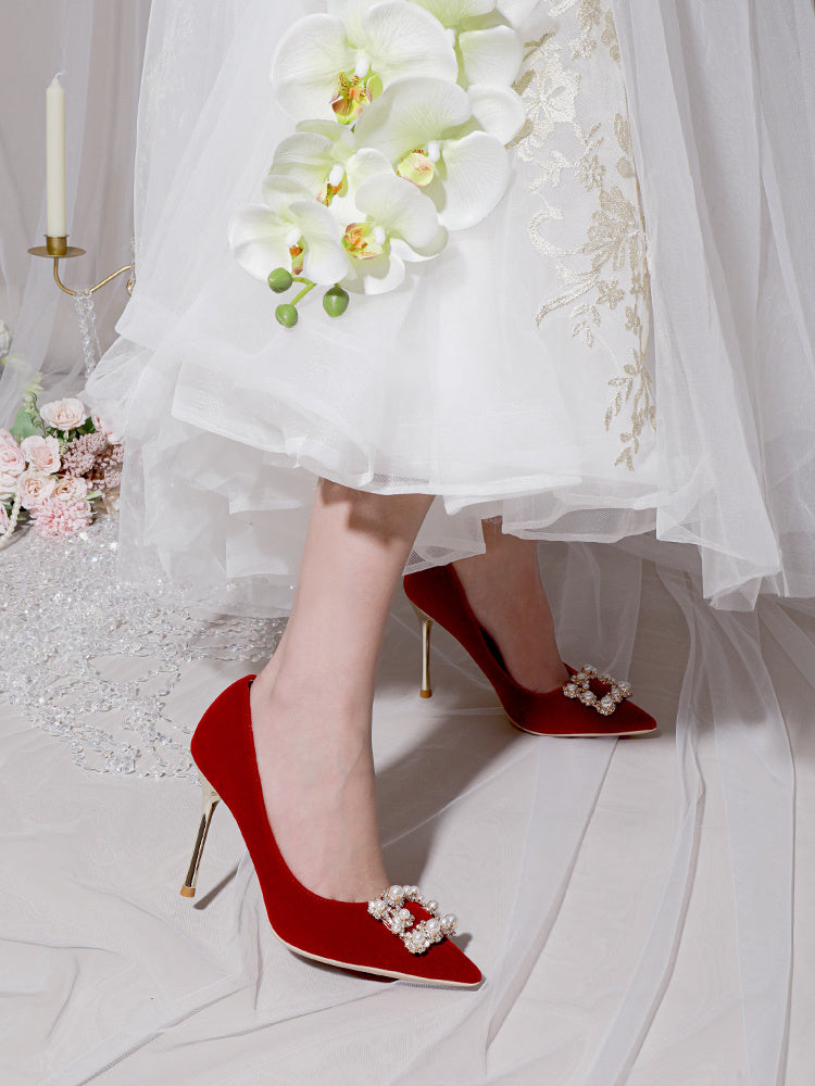 Pearl Rhinestone Stiletto Wedding Single Shoes