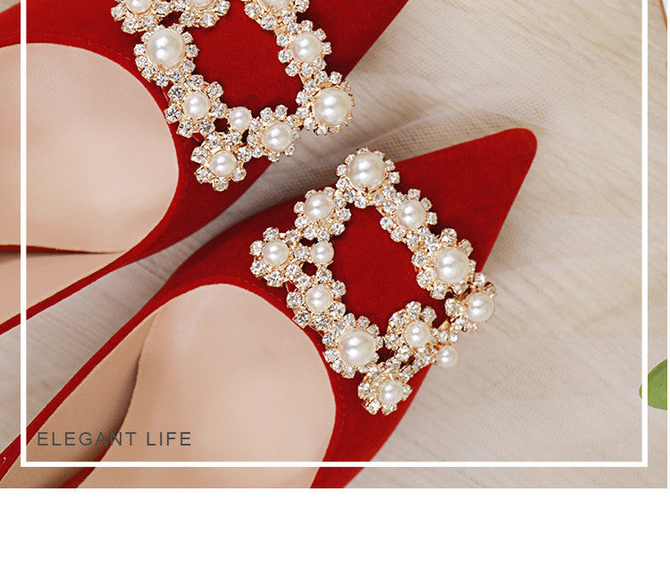 Pearl Rhinestone Stiletto Wedding Single Shoes