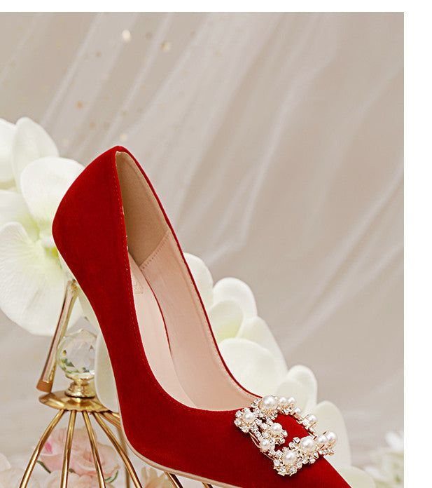 Pearl Rhinestone Stiletto Wedding Single Shoes