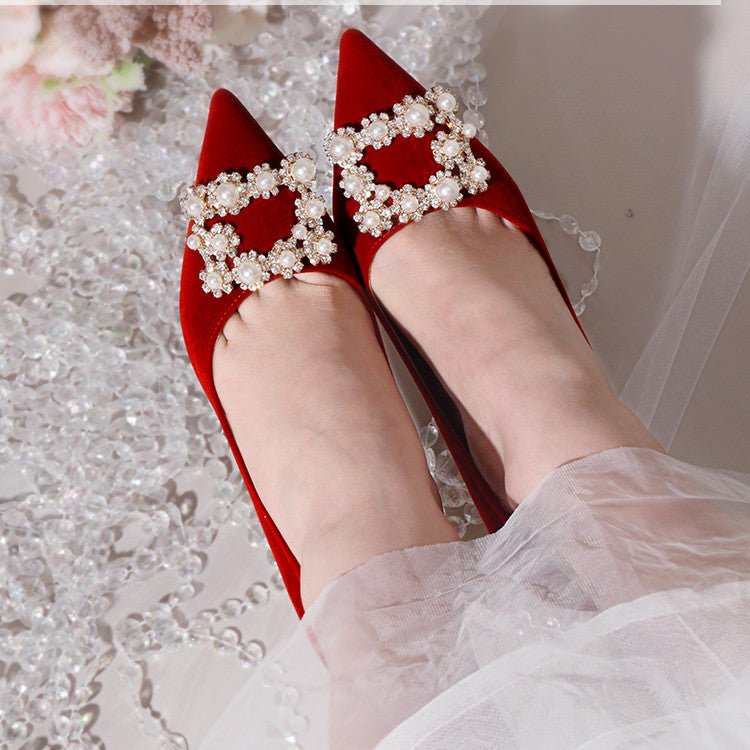 Pearl Rhinestone Stiletto Wedding Single Shoes