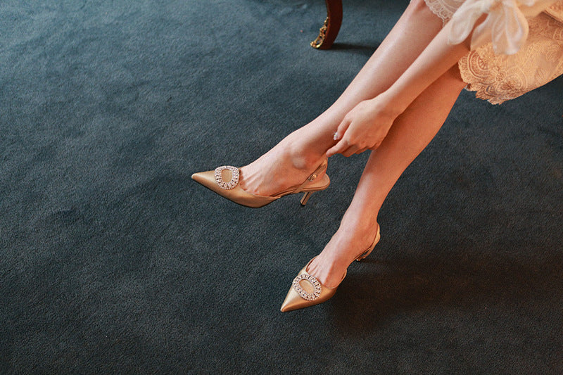 Crystal Rhinestone Baotou Women's Sandals Stiletto Pointed Fashion Ladies Style Bride High Heel Wedding Shoes