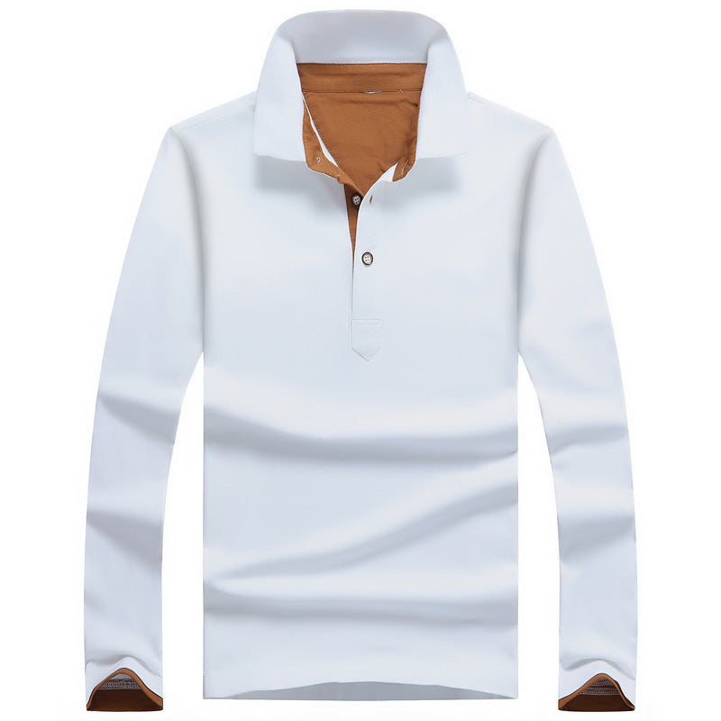 Men's Casual Long-Sleeved Cotton Polo Shirt Youth Lapel Solid Color Long-Sleeved T-Shirt Men