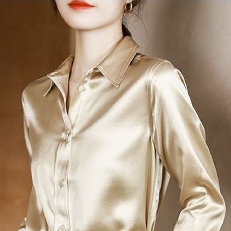 Plain Crepe Satin Imitation Mulberry Silk Pearlescent White Shirt Women's Bottoming And Impervious Top