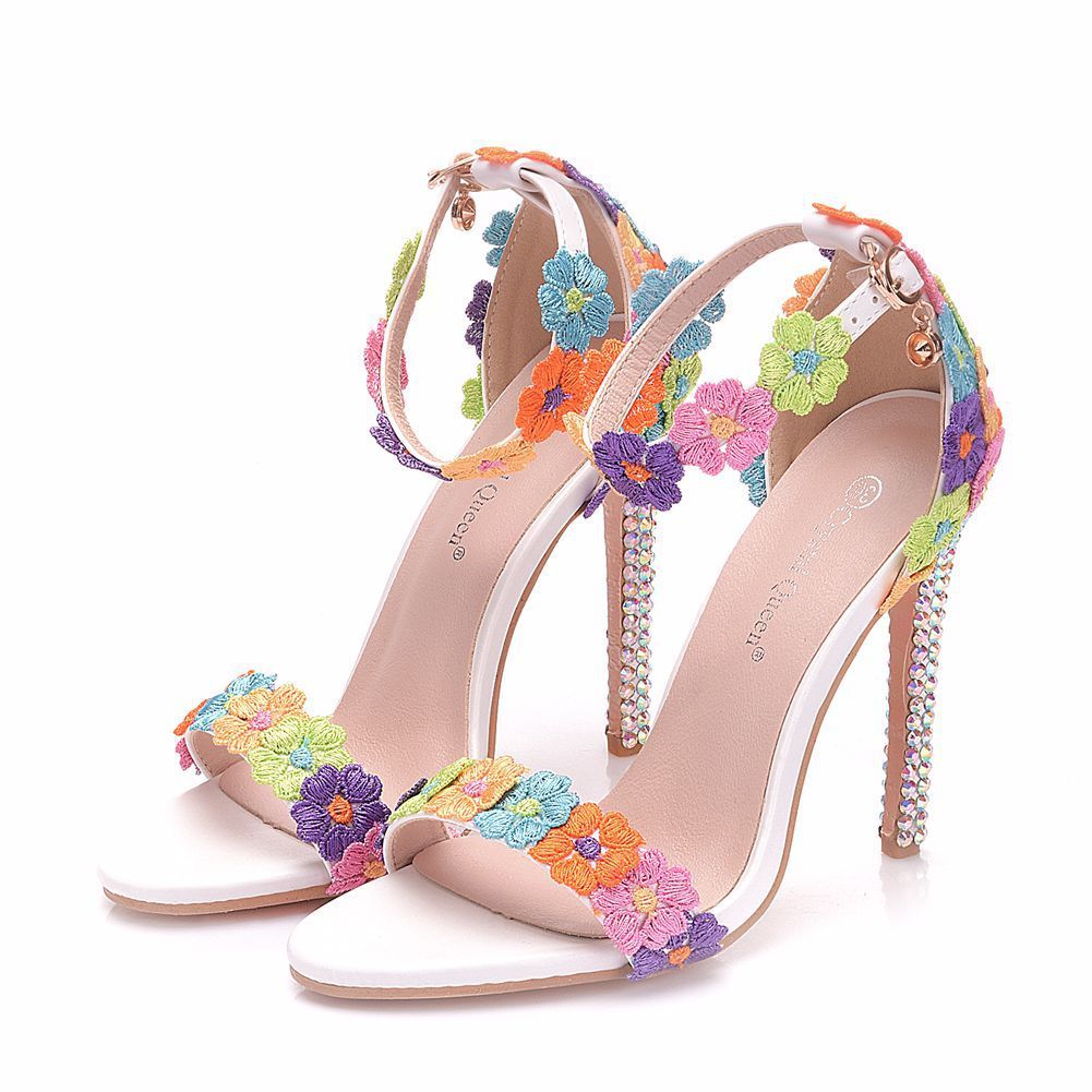 Colorful High Heeled Sandals, Buckle-Up Shoes, Stiletto, Fish-Mouth Roman Sandals