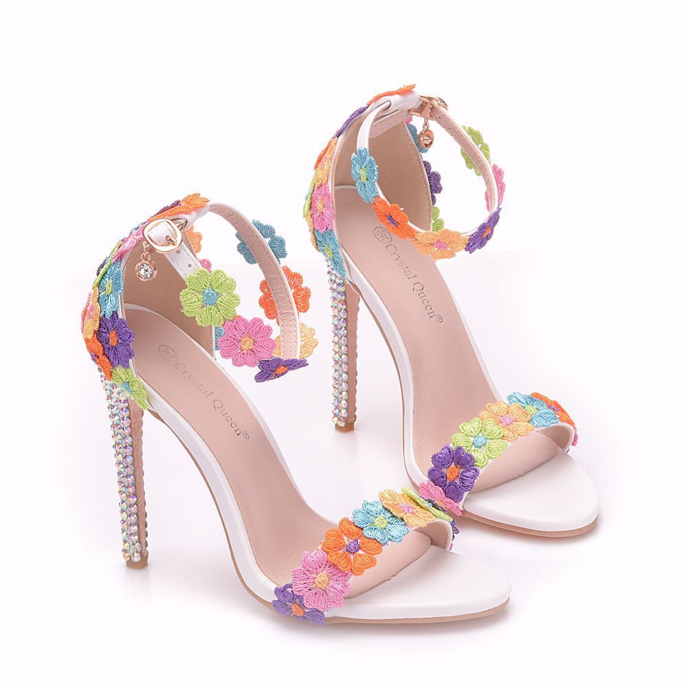 Colorful High Heeled Sandals, Buckle-Up Shoes, Stiletto, Fish-Mouth Roman Sandals