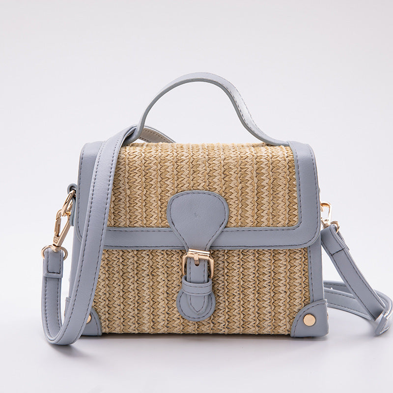 Sac bandoulière en paille pour femme, petit format carré, avec boucle de verrouillage et anse souple