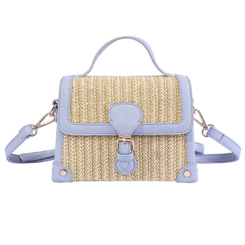 Sac bandoulière en paille pour femme, petit format carré, avec boucle de verrouillage et anse souple