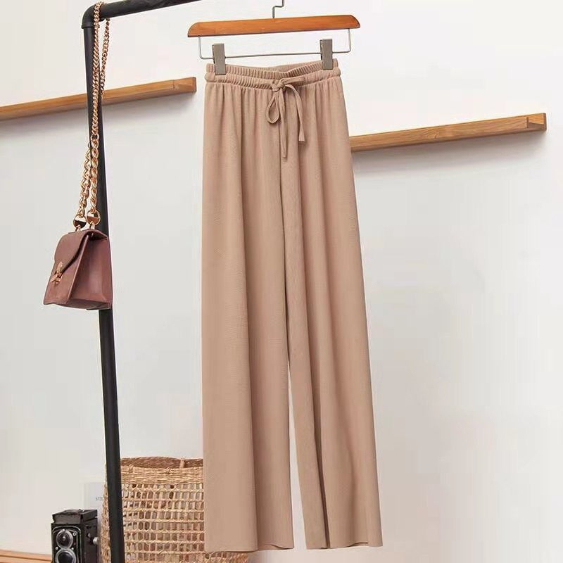 High-Waisted Thin Knit Wide-Leg Pants