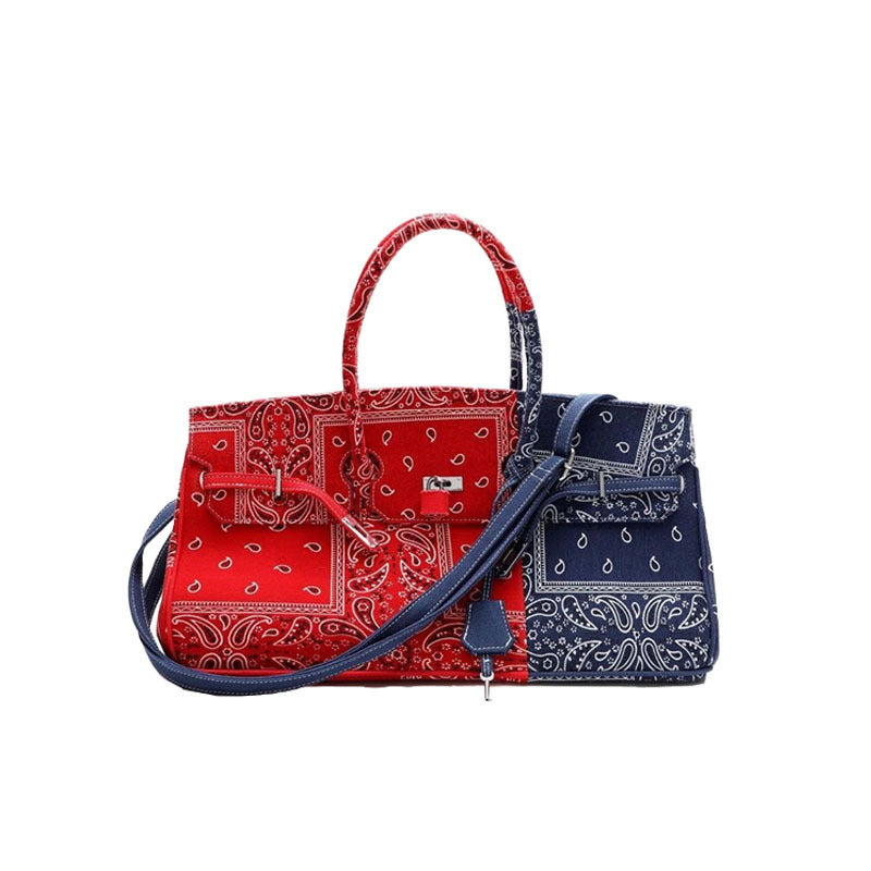 Canvas Cashew Flower PU Handbag Large Messenger Bag with Lock