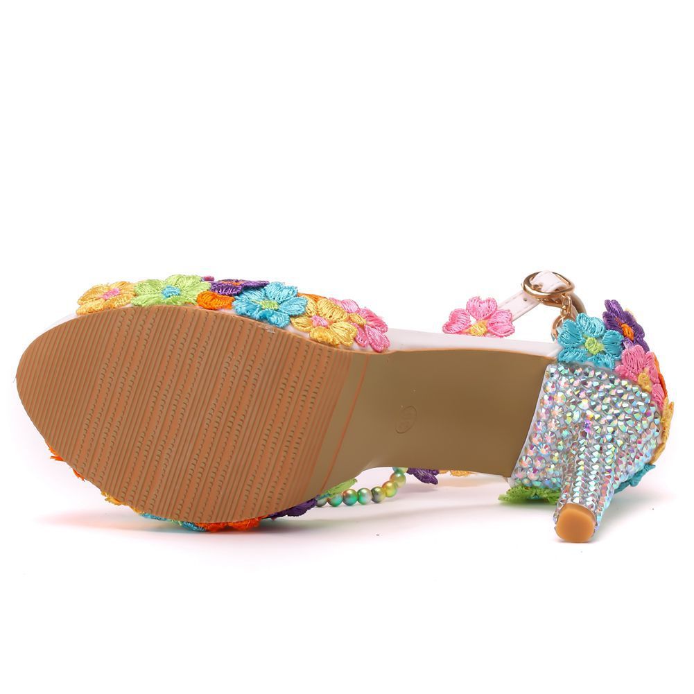 High-Heeled Sandals Stiletto Lace Beaded Shoes