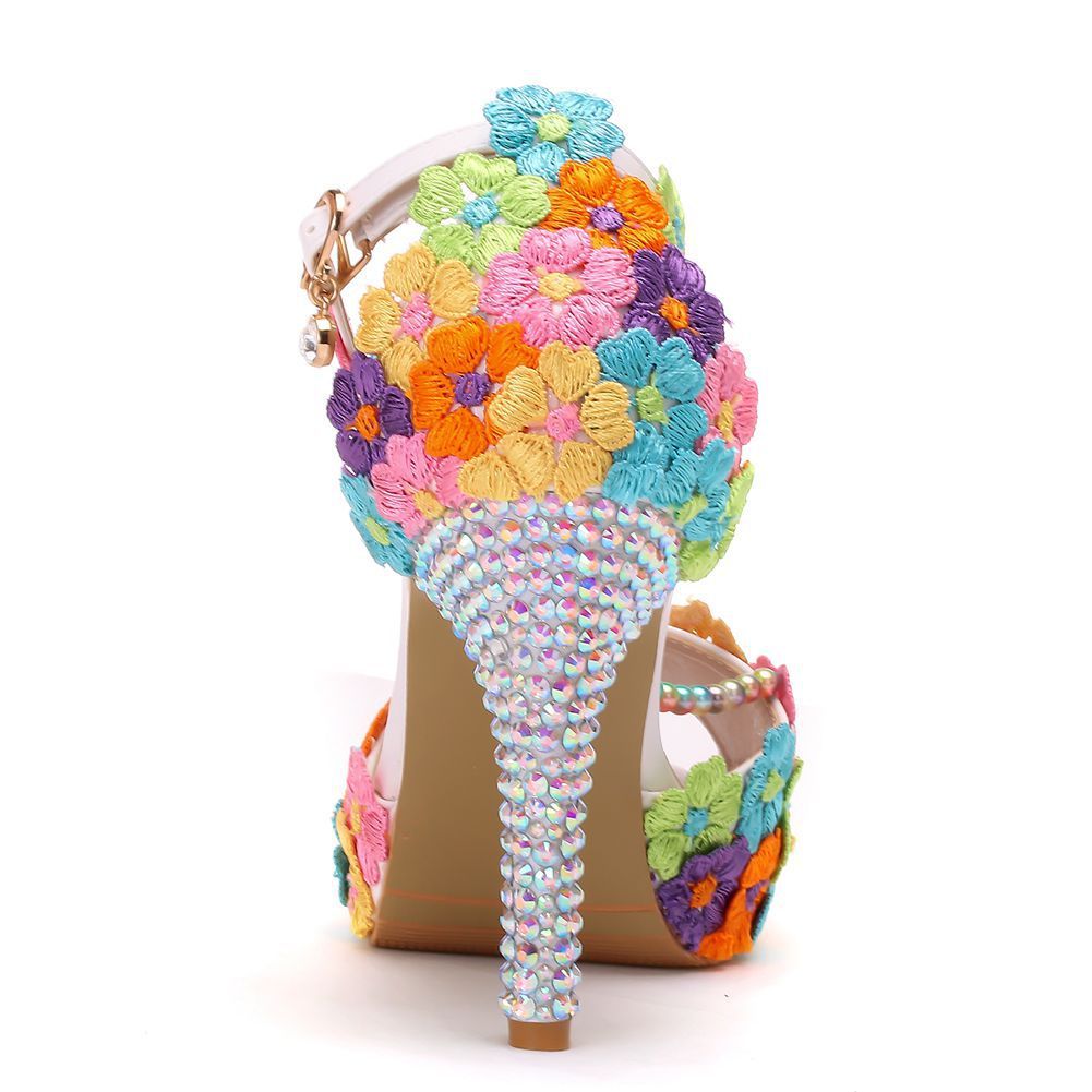 High-Heeled Sandals Stiletto Lace Beaded Shoes
