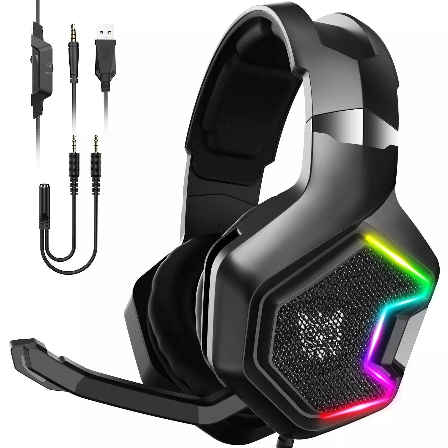 سماعة رأس الألعاب الستيريو ONIKUMA K10 PRO مع ميكروفون وضوء LED لأجهزة PS4 PS5