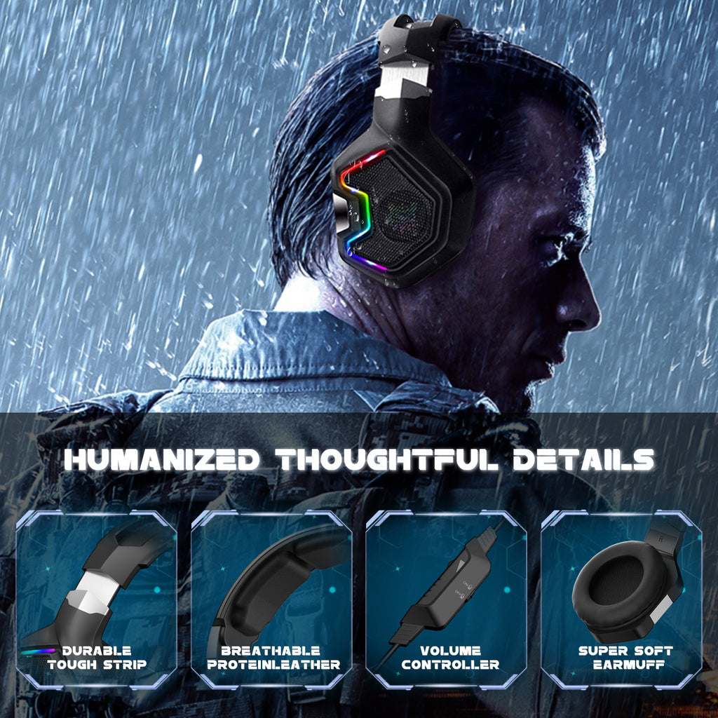 سماعة رأس الألعاب الستيريو ONIKUMA K10 PRO مع ميكروفون وضوء LED لأجهزة PS4 PS5