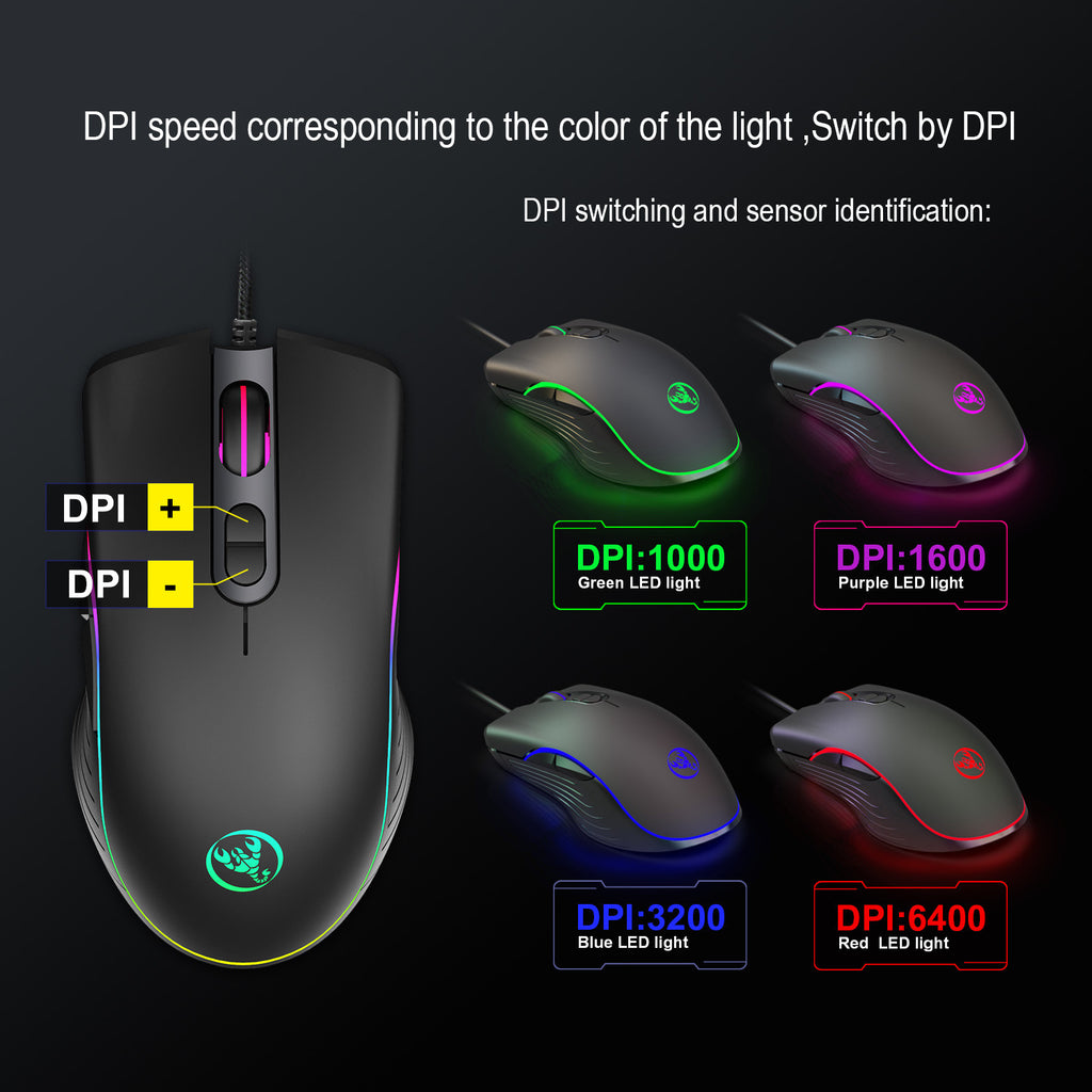 Glowing Wired Gaming Mouse with 7 Keys and 6400 DPI Optical Sensor
