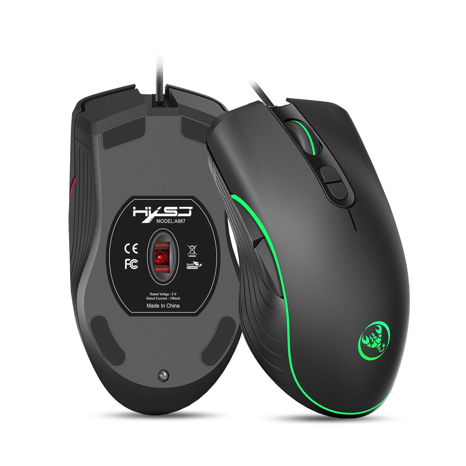 Glowing Wired Gaming Mouse with 7 Keys and 6400 DPI Optical Sensor