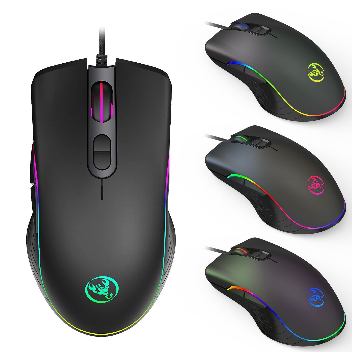 Glowing Wired Gaming Mouse with 7 Keys and 6400 DPI Optical Sensor