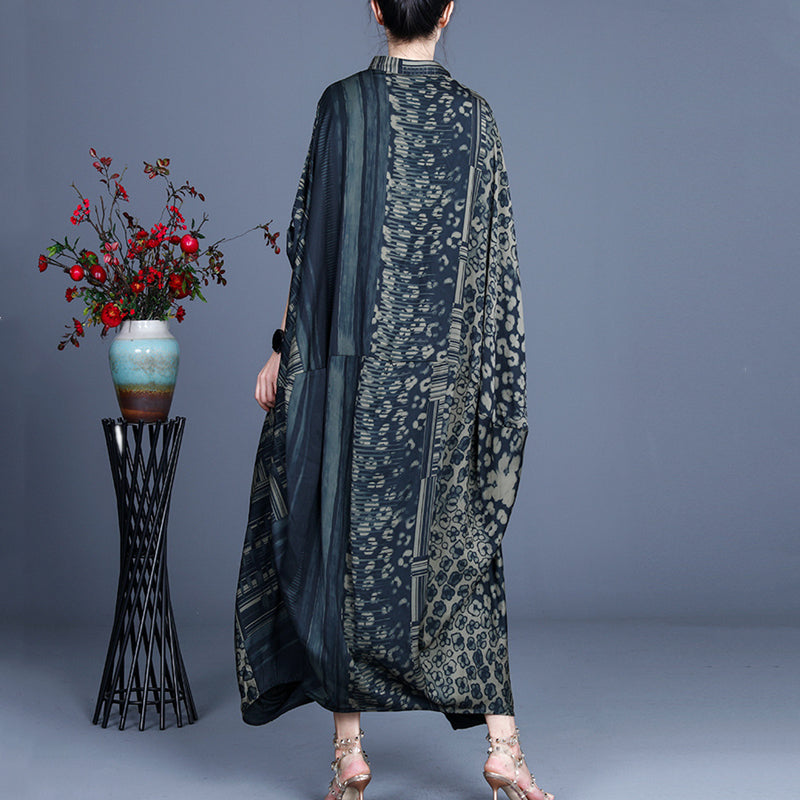 Women's Retro Printing Large Size Loose Long Irregular Dress Silk Large Version Ethnic Stylish colorful Abaya