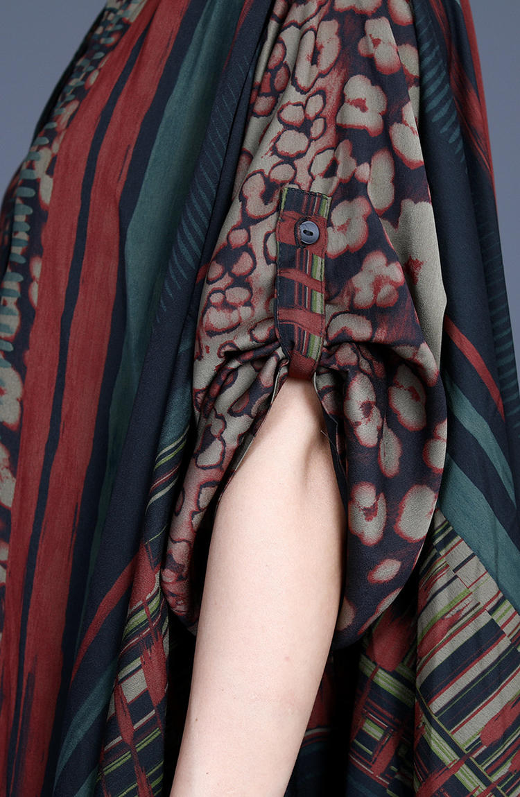 Women's Retro Printing Large Size Loose Long Irregular Dress Silk Large Version Ethnic Stylish colorful Abaya