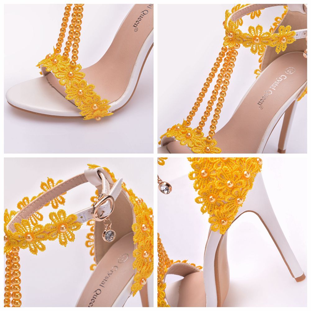 5 Cm Seven-color Lace Beaded Sandals Mid-heel Women's Shoes