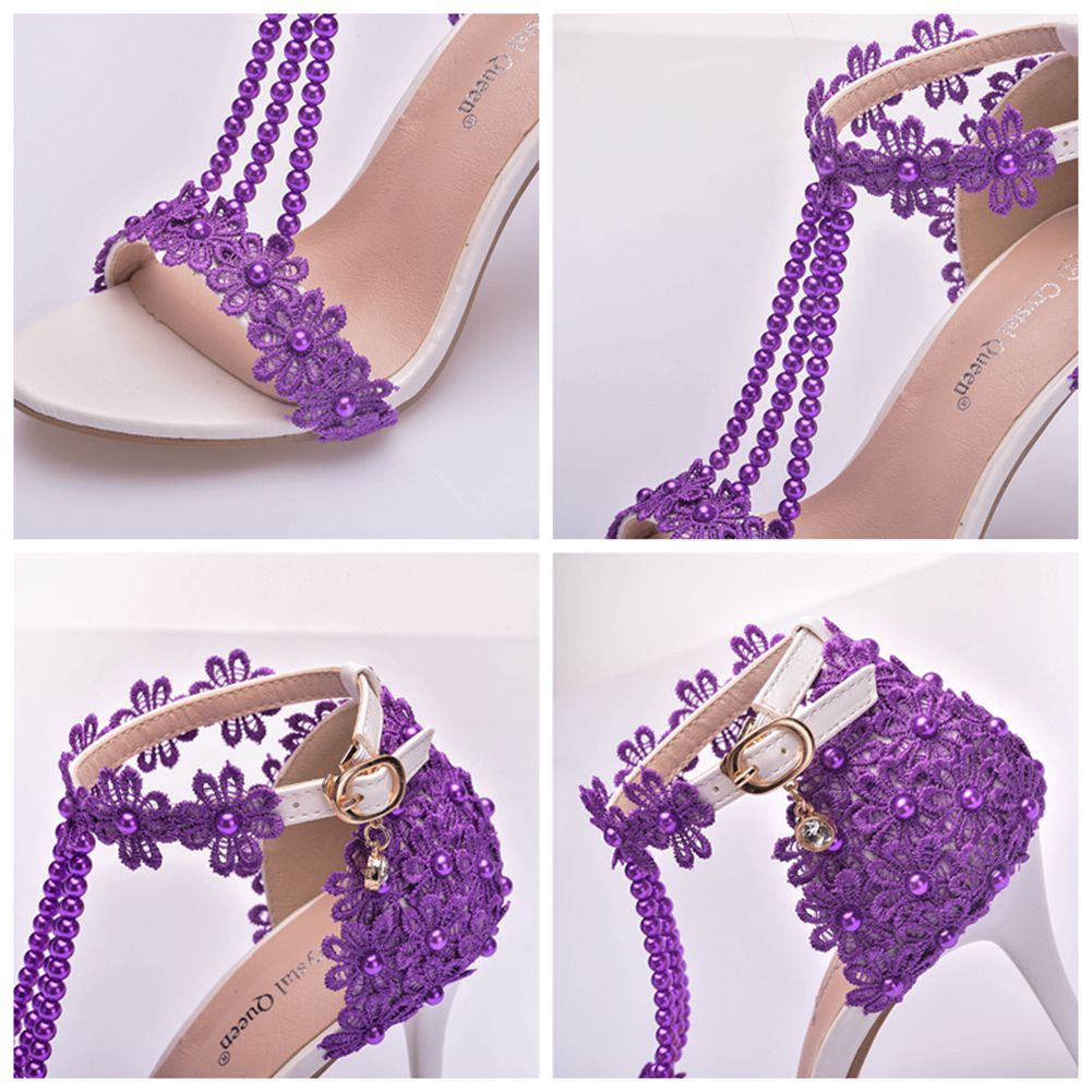 5 Cm Seven-color Lace Beaded Sandals Mid-heel Women's Shoes