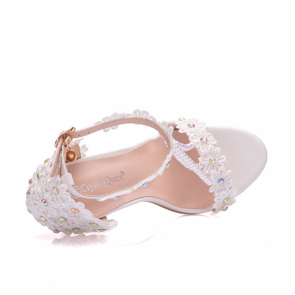5 Cm Seven-color Lace Beaded Sandals Mid-heel Women's Shoes