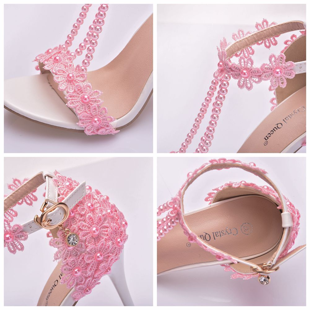 5 Cm Seven-color Lace Beaded Sandals Mid-heel Women's Shoes