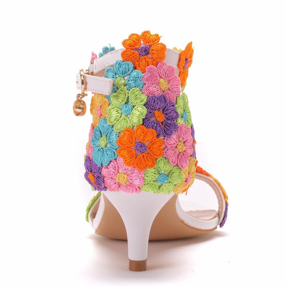 5 Cm Seven-color Lace Beaded Sandals Mid-heel Women's Shoes