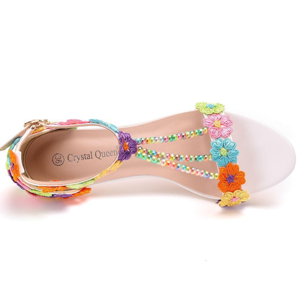 5 Cm Seven-color Lace Beaded Sandals Mid-heel Women's Shoes