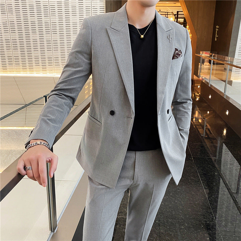 Slim-Fit Business Jacket Suit with Two-Buckle Closure