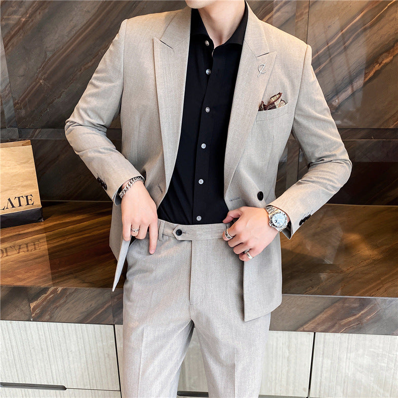 Slim-Fit Business Jacket Suit with Two-Buckle Closure