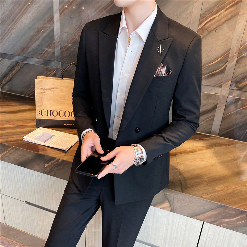 Slim-Fit Business Jacket Suit with Two-Buckle Closure