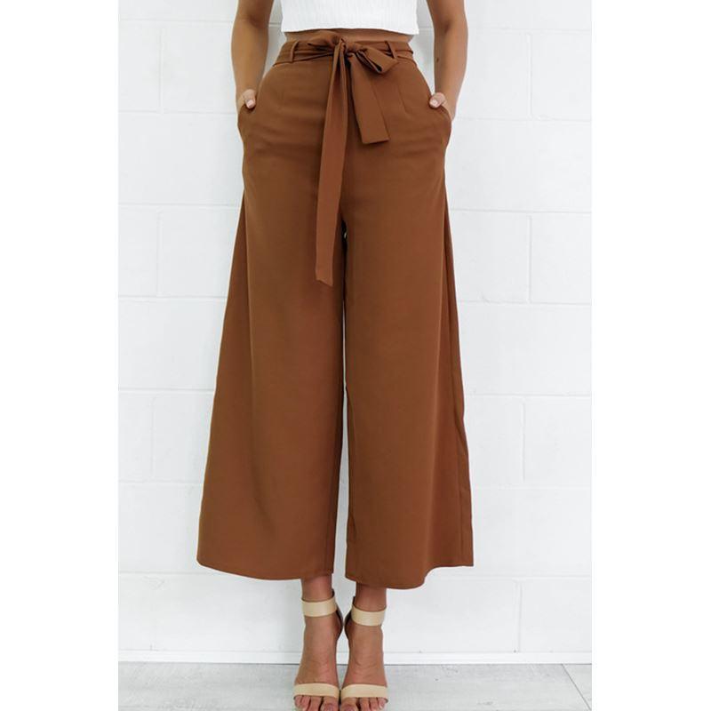 بنطال كولوت نسائي واسع الساق أسود وبني فاتح S-XL