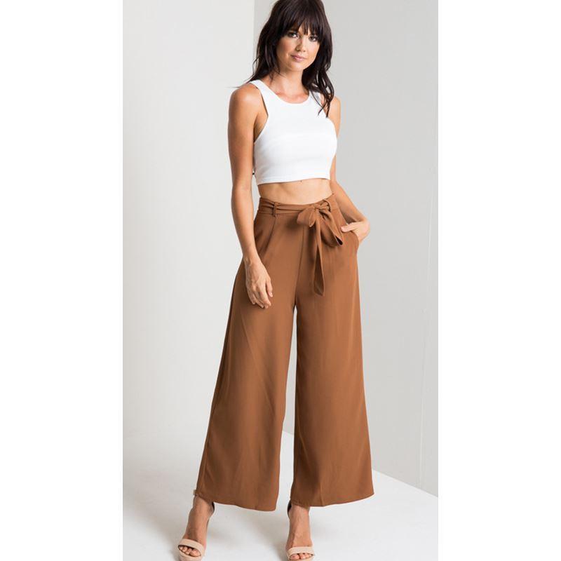 بنطال كولوت نسائي واسع الساق أسود وبني فاتح S-XL