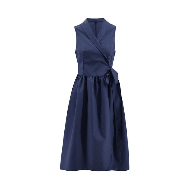 Dies Casual Sleeveless Belt Midi Dress for Women