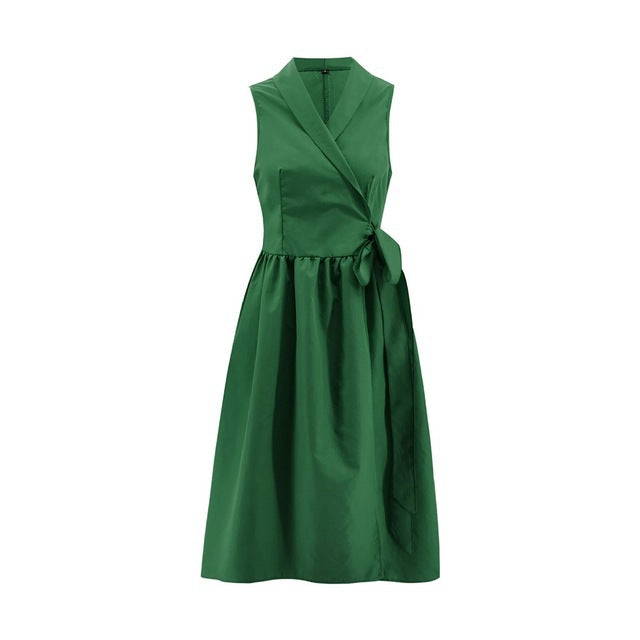 Dies Casual Sleeveless Belt Midi Dress for Women