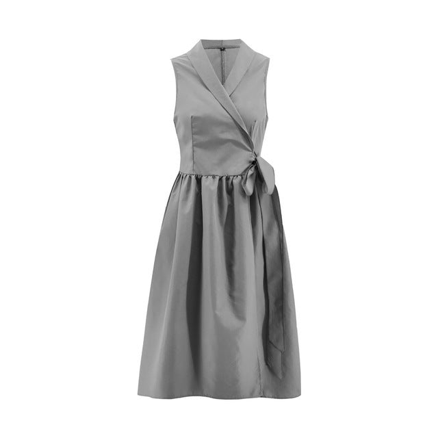 Dies Casual Sleeveless Belt Midi Dress for Women