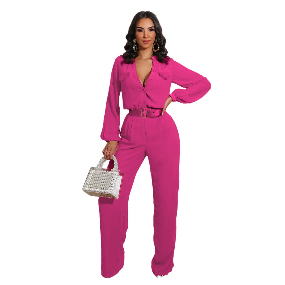 Casual Loose Long-Sleeve Women's Slim Jumpsuit in Multiple Colors