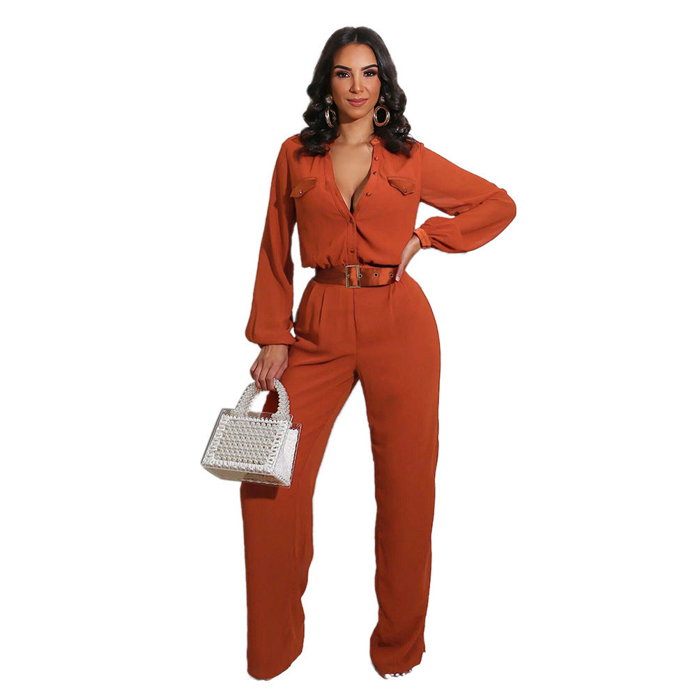 Casual Loose Long-Sleeve Women's Slim Jumpsuit in Multiple Colors