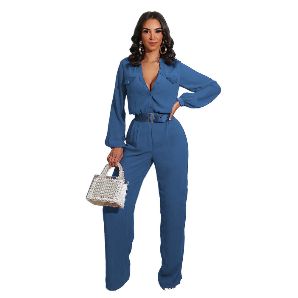 Casual Loose Long-Sleeve Women's Slim Jumpsuit in Multiple Colors