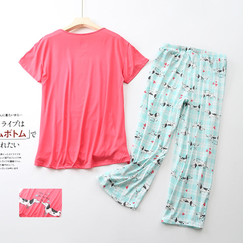 Dachshund Printed Short Sleeve Pajamas for Women
