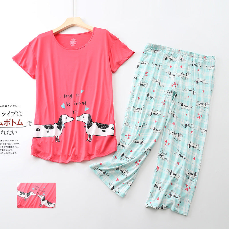 Dachshund Printed Short Sleeve Pajamas for Women