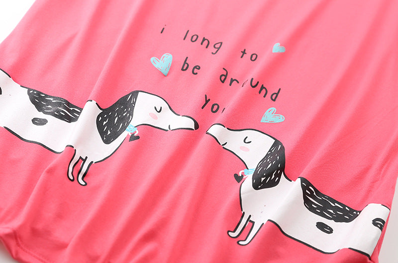 Dachshund Printed Short Sleeve Pajamas for Women