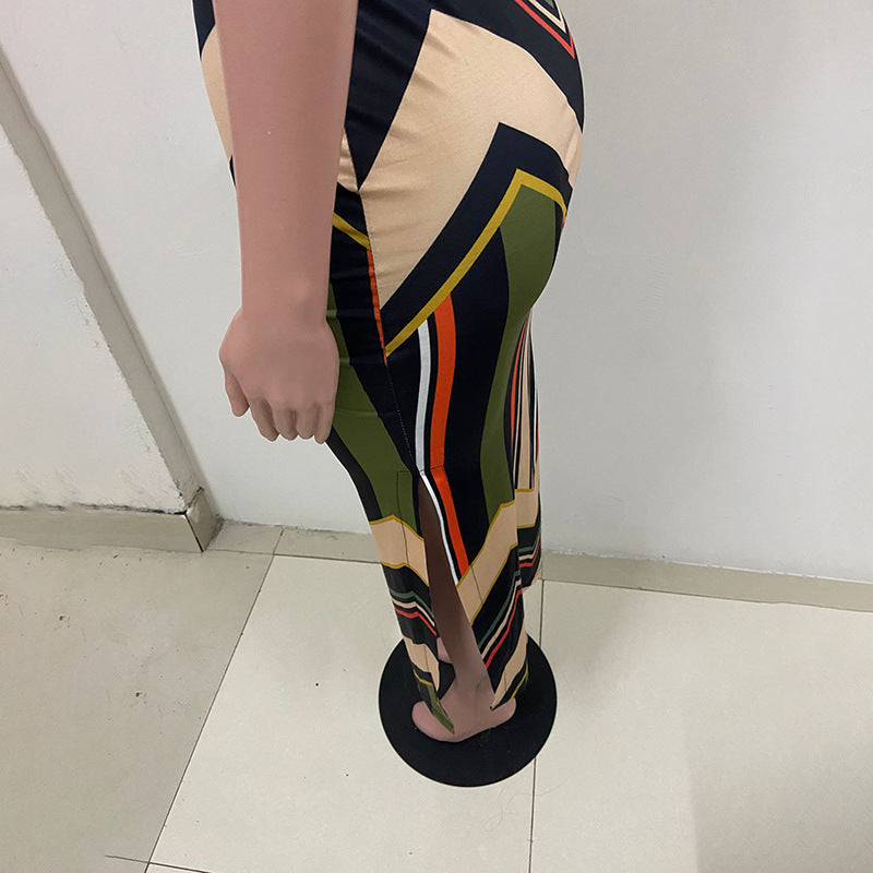 Colorful Striped Side Slit Sleeveless Maxi Dress for Women