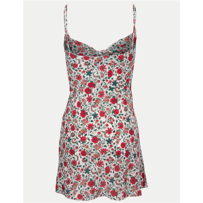 Silk Floral Print Neck Sling Swing Dress