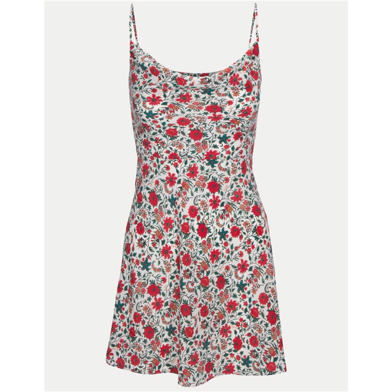 Silk Floral Print Neck Sling Swing Dress
