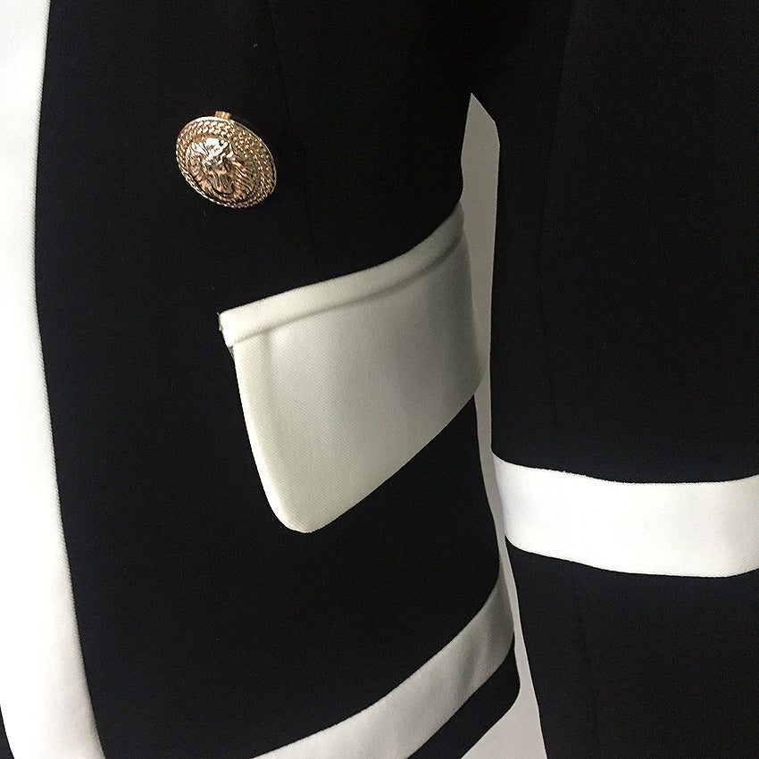 Spot Fashion Handsome Jacket Metal Double-Breasted Black And White Contrast Color Slim Small Suit