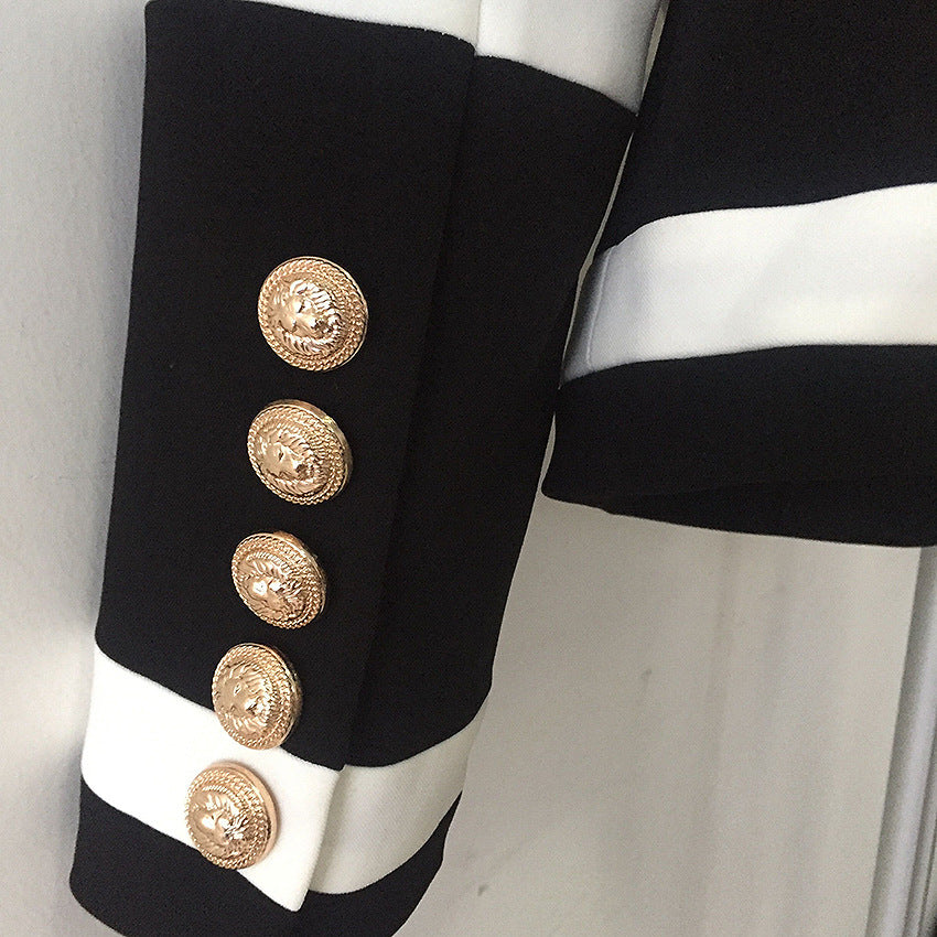 Spot Fashion Handsome Jacket Metal Double-Breasted Black And White Contrast Color Slim Small Suit